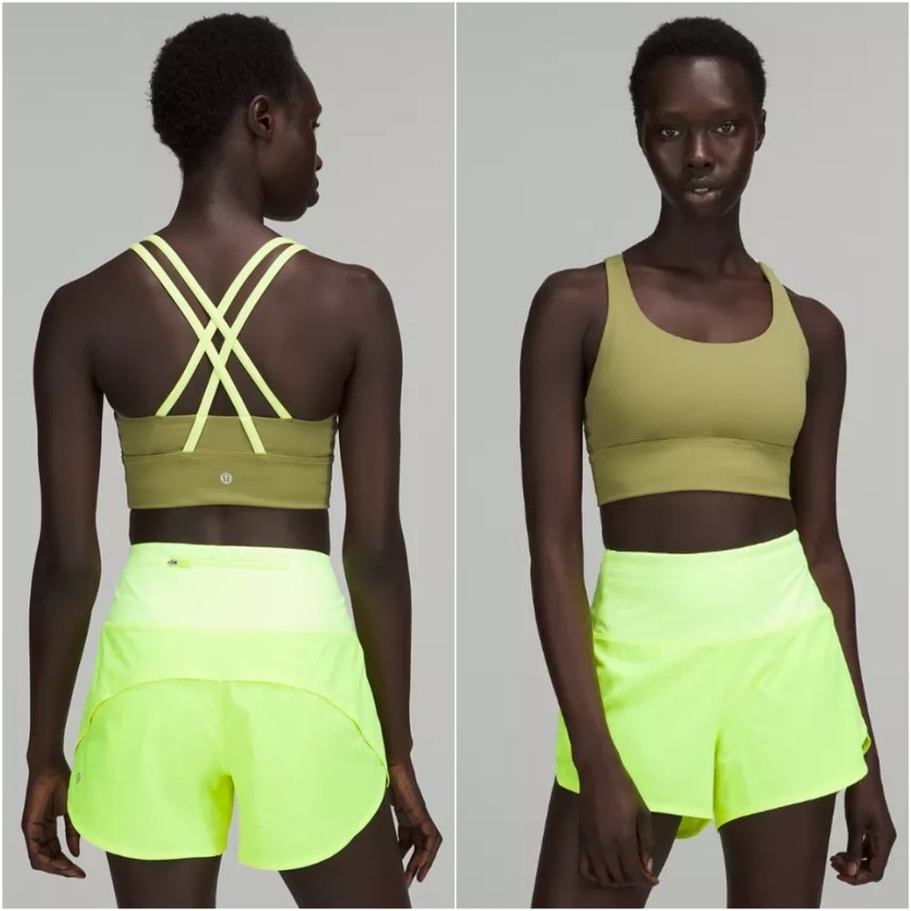 Lululemon Energy Longline Bra In Bronze Green / Electric Lemon Size 4
